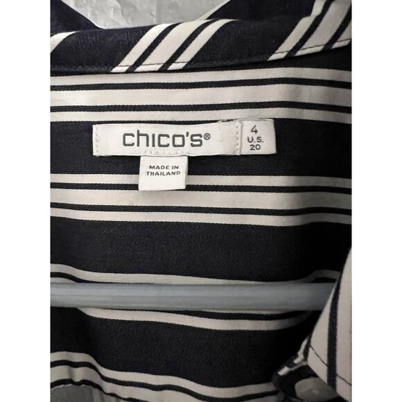 Chicos Blue White Striped Button Front Tunic No Iron Stretch Sz 20 - Picture 3 of 5